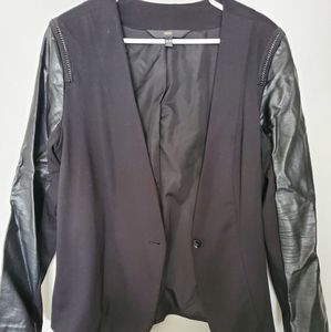 Black faux leather sleeve Blazer
